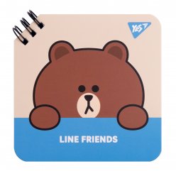 Блокнот YES 110х110мм, 80 арк., подв. cпіраль Line Friends Brown