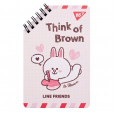 Блокнот YES 95х145 мм, 60 арк., подв. cпіраль Line Friends Think of Brown