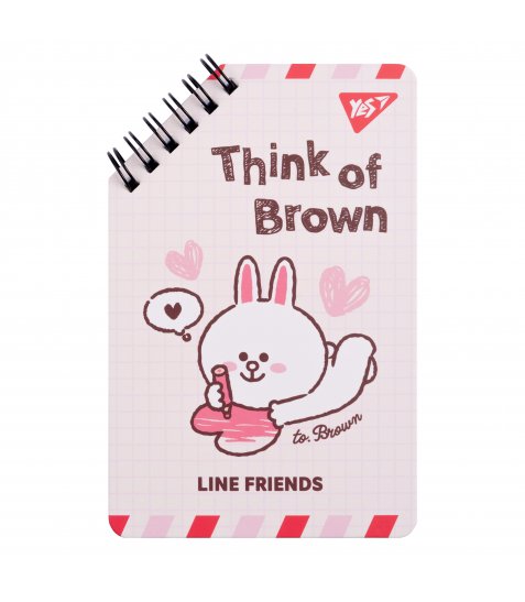 Блокнот YES 95х145 мм, 60 арк., подв. cпіраль Line Friends Think of Brown