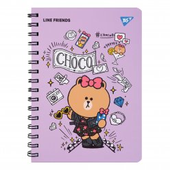 Блокнот YES А5, 80 арк., подв. cпіраль з гумкою Line Friends Choco