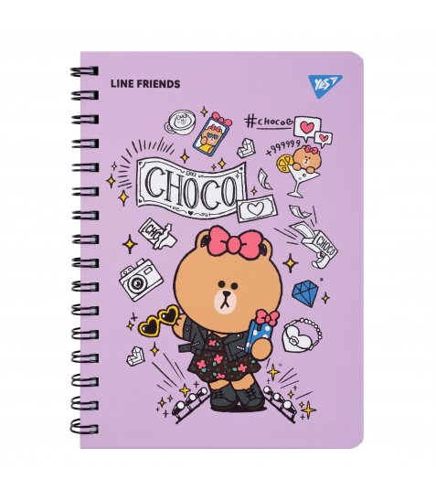 Блокнот YES А5, 80 арк., подв. cпіраль з гумкою Line Friends Choco