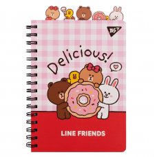 Блокнот YES А5, 80 арк., cпіраль з роздільниками Line Friends. Delicious