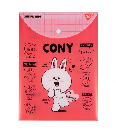 Папка-конверт YES А4 на кнопці Line Friends. Cony вертикальна