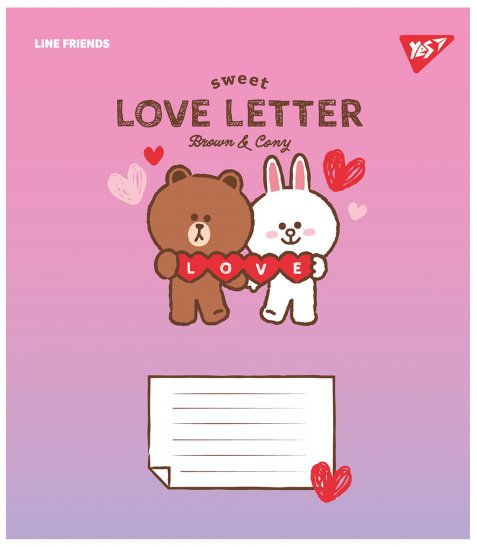 Зошит шкільний Yes Line Friends. Love letter А5 12 аркушів коса лінія