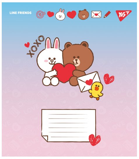 Зошит шкільний Yes Line Friends. Love letter А5 12 аркушів коса лінія