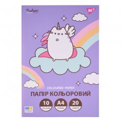 Папір кольоровий односторонній Yes Pusheen 20 аркушів А4 скоба